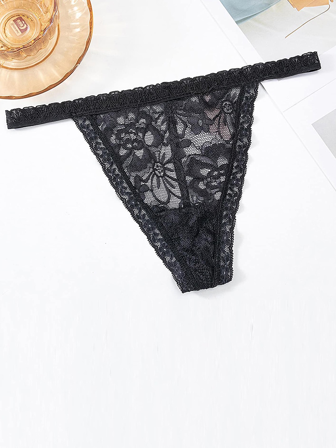 

LULU & SKY Self-Design Thongs Briefs, Black