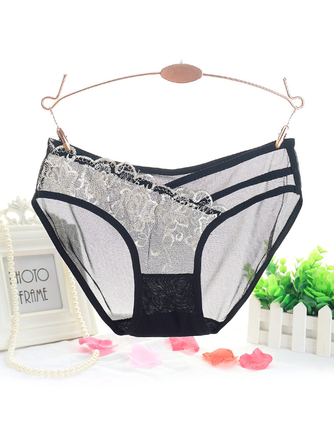 

LULU & SKY Self Design Lace Bikini Brief, Beige