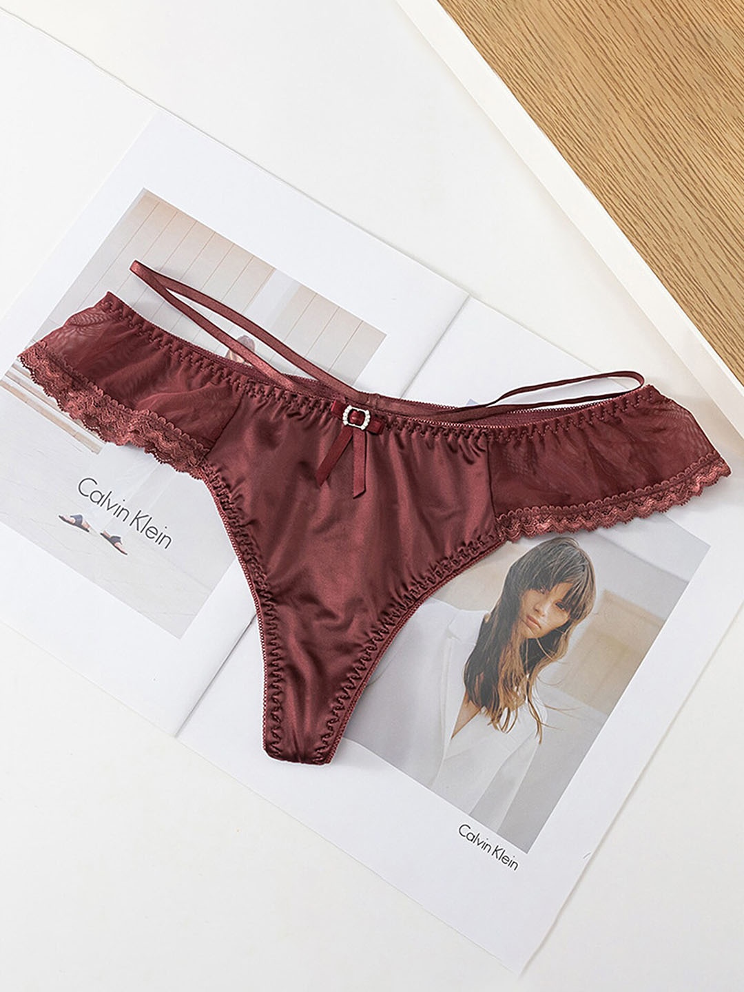 

LULU & SKY Self Design Thong Briefs, Brown