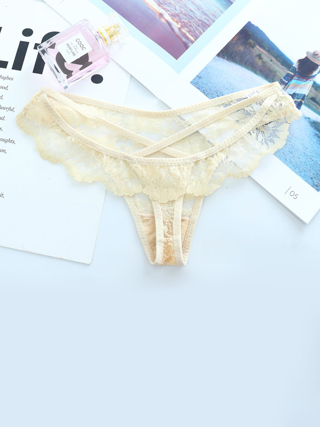 

LULU & SKY Self Design Thong Briefs, Beige