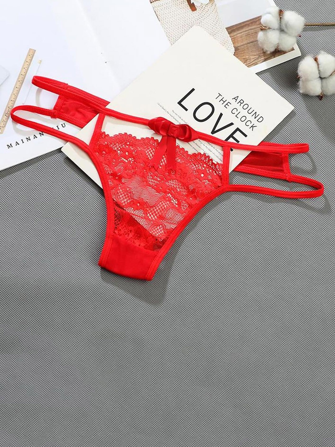 

LULU & SKY Self Design Thong Briefs, Red