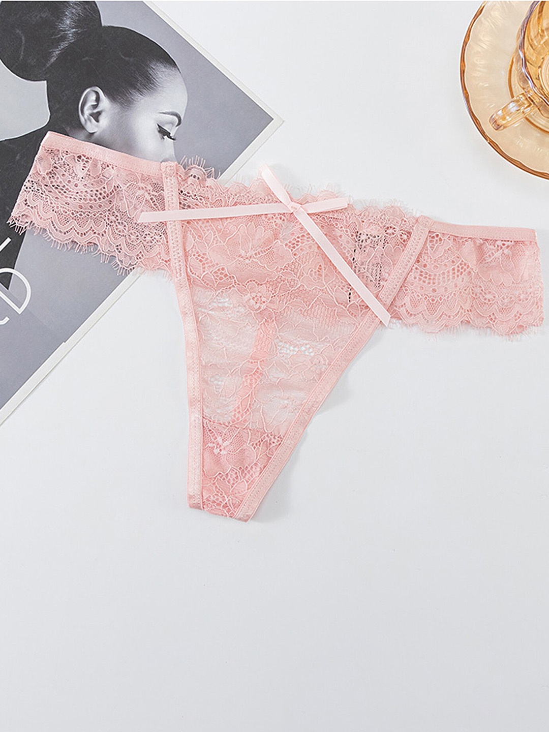 

LULU & SKY Self Designed Lace Low-Rise Thongs, Pink