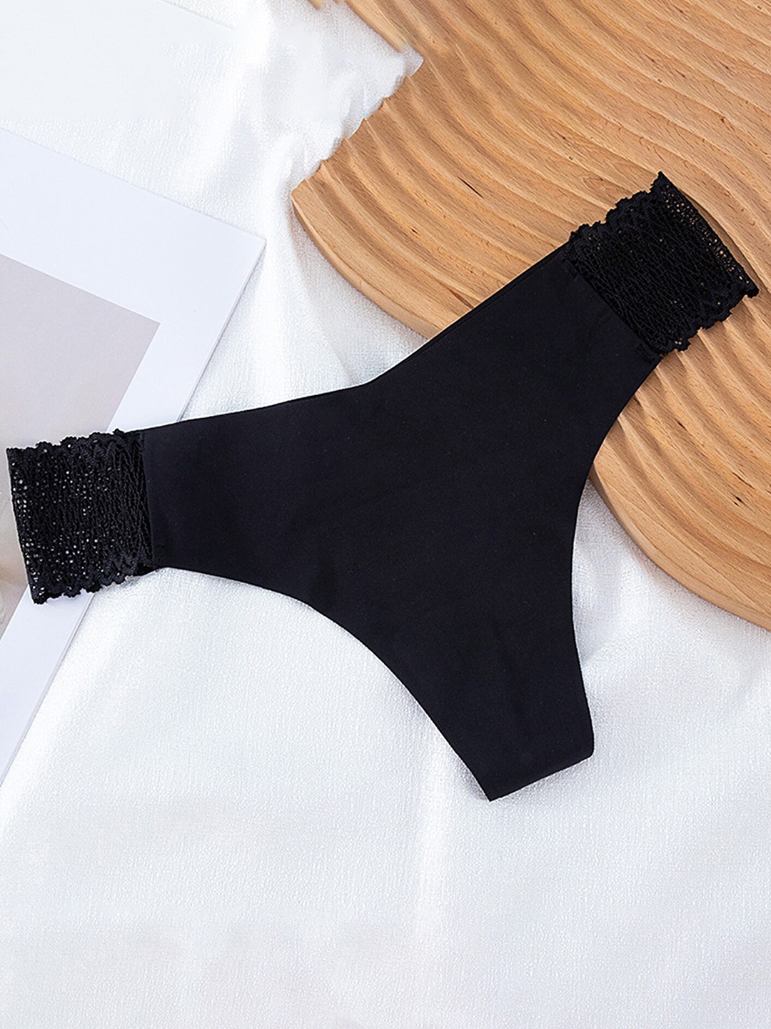 

LULU & SKY Self-Design Thongs Briefs, Black