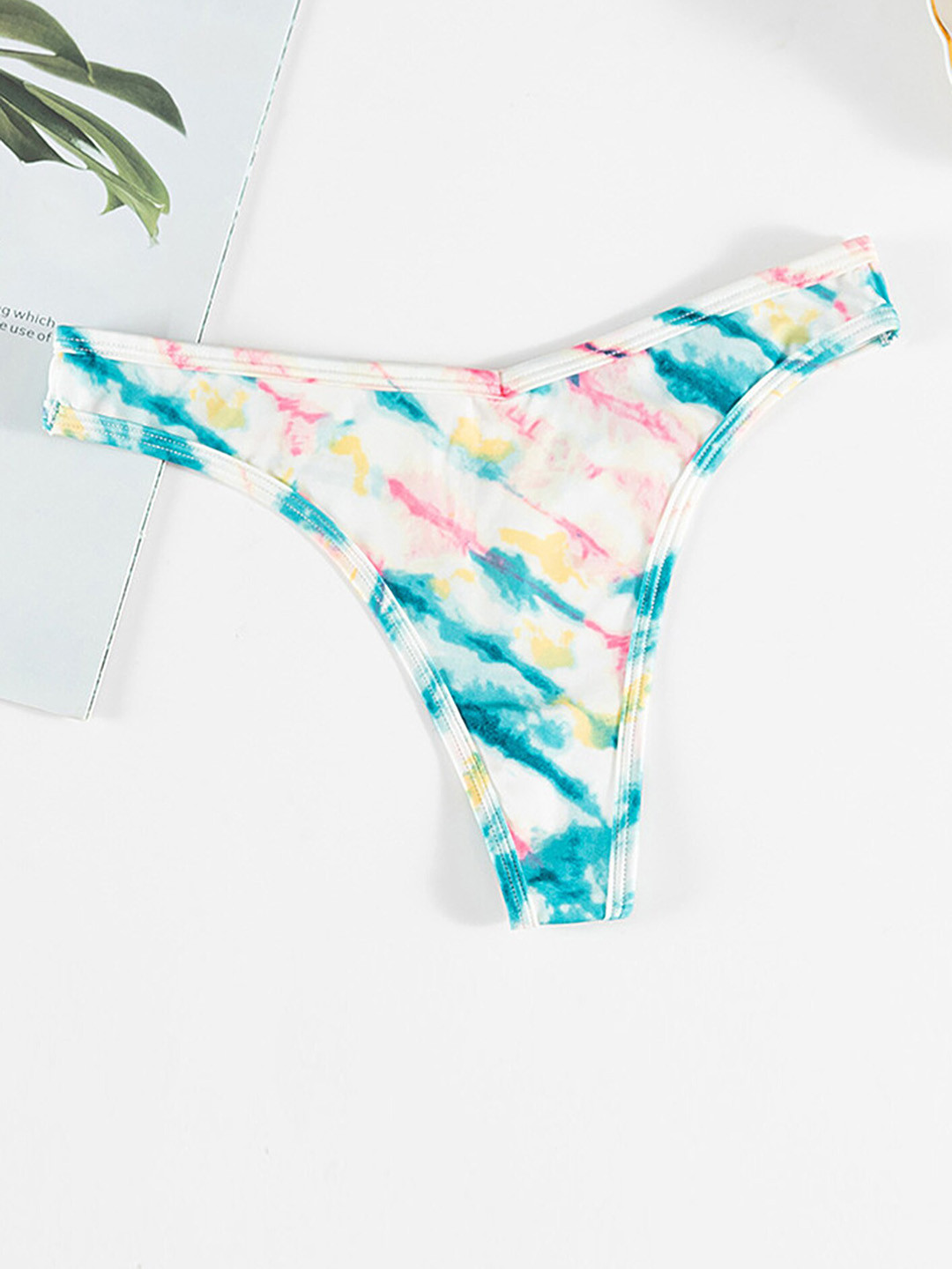 

LULU & SKY Tie & Dyed Thong Briefs, White