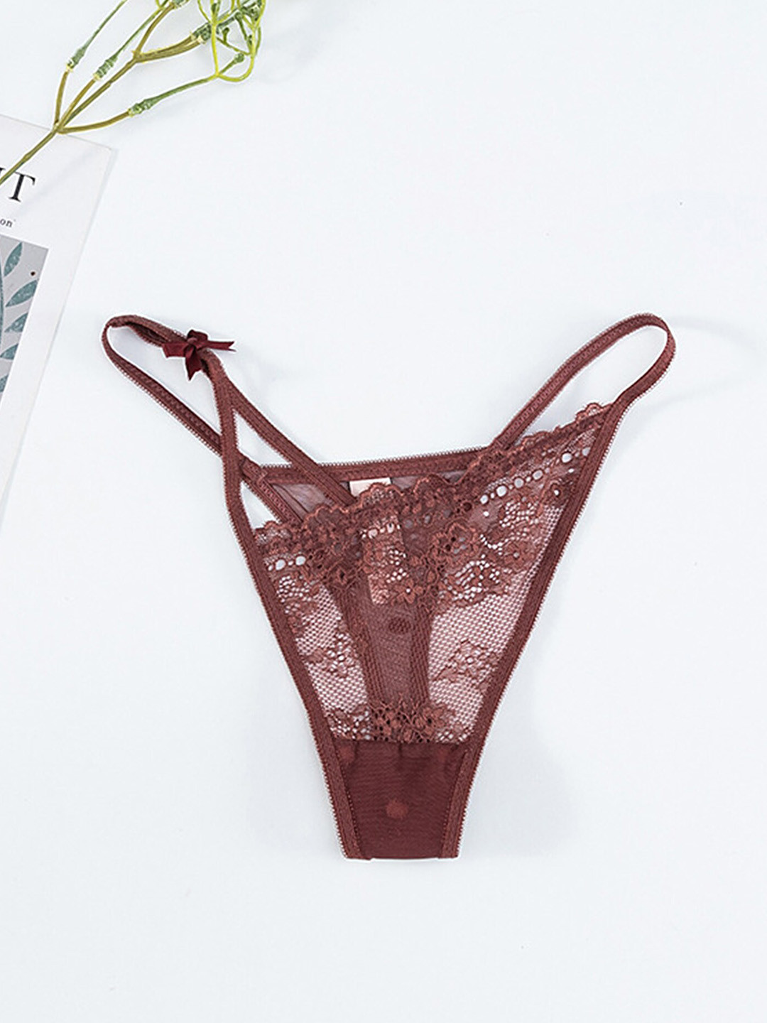 

LULU & SKY Self Design Thong Briefs, Brown