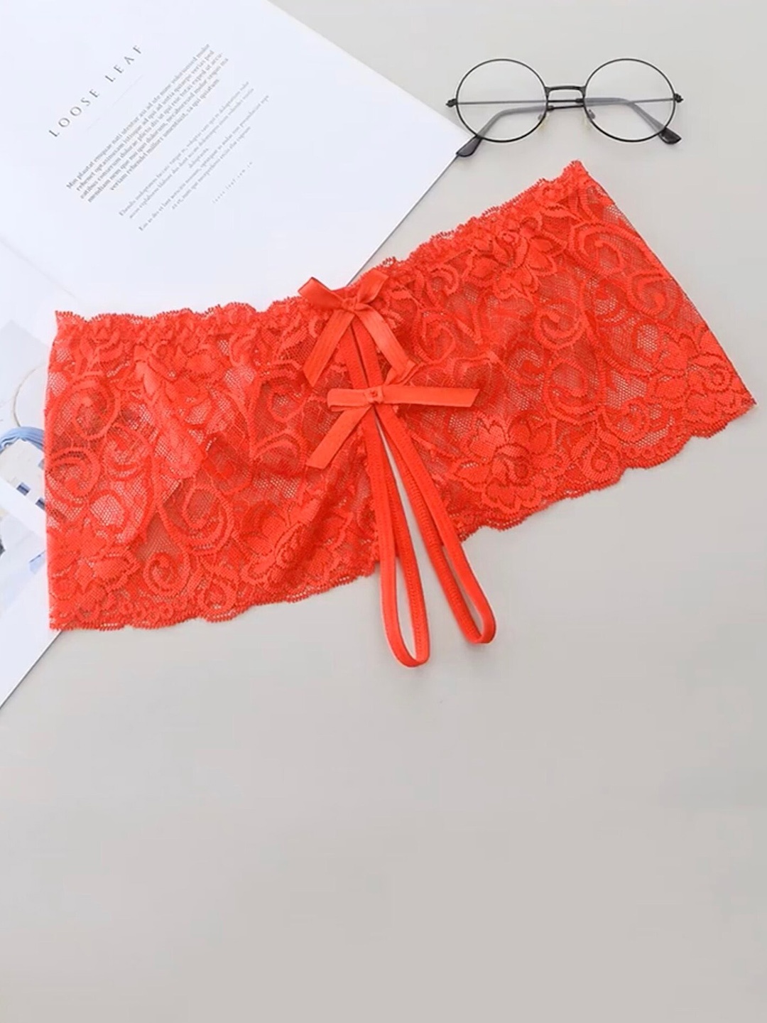 

LULU & SKY Low Rise Ribbon Lace Boyshort Briefs, Red