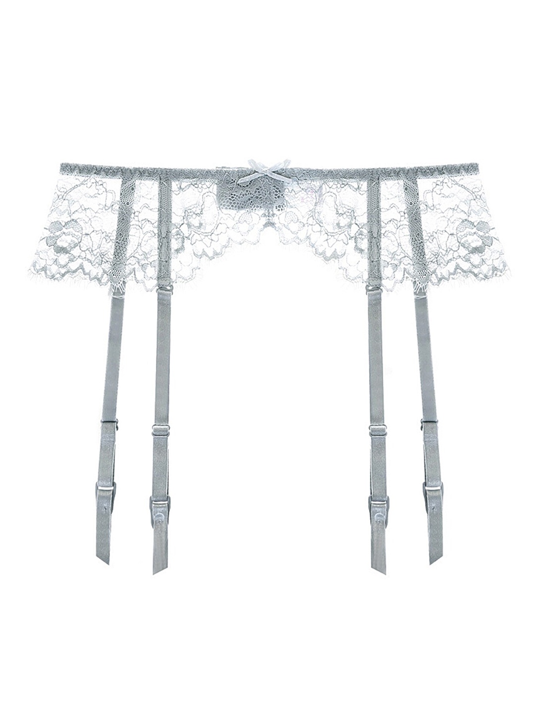 

LULU & SKY Mid-Rise Lace Transparent Garter Belt Thongs, Grey