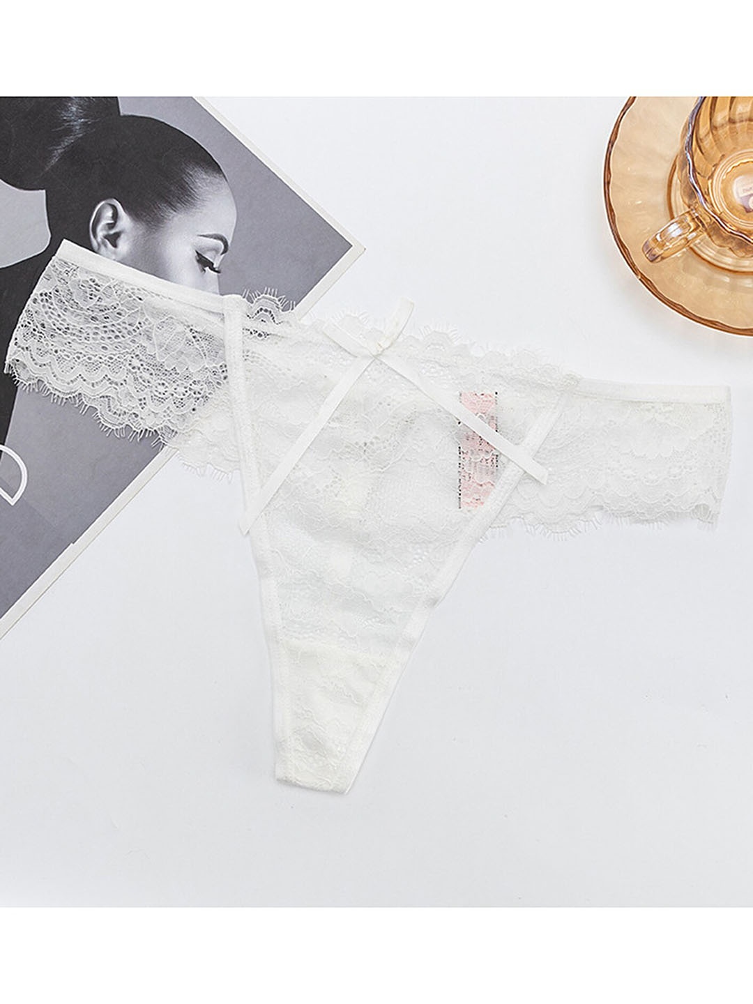 

LULU & SKY Self Design Low-Rise Thong Briefs, White
