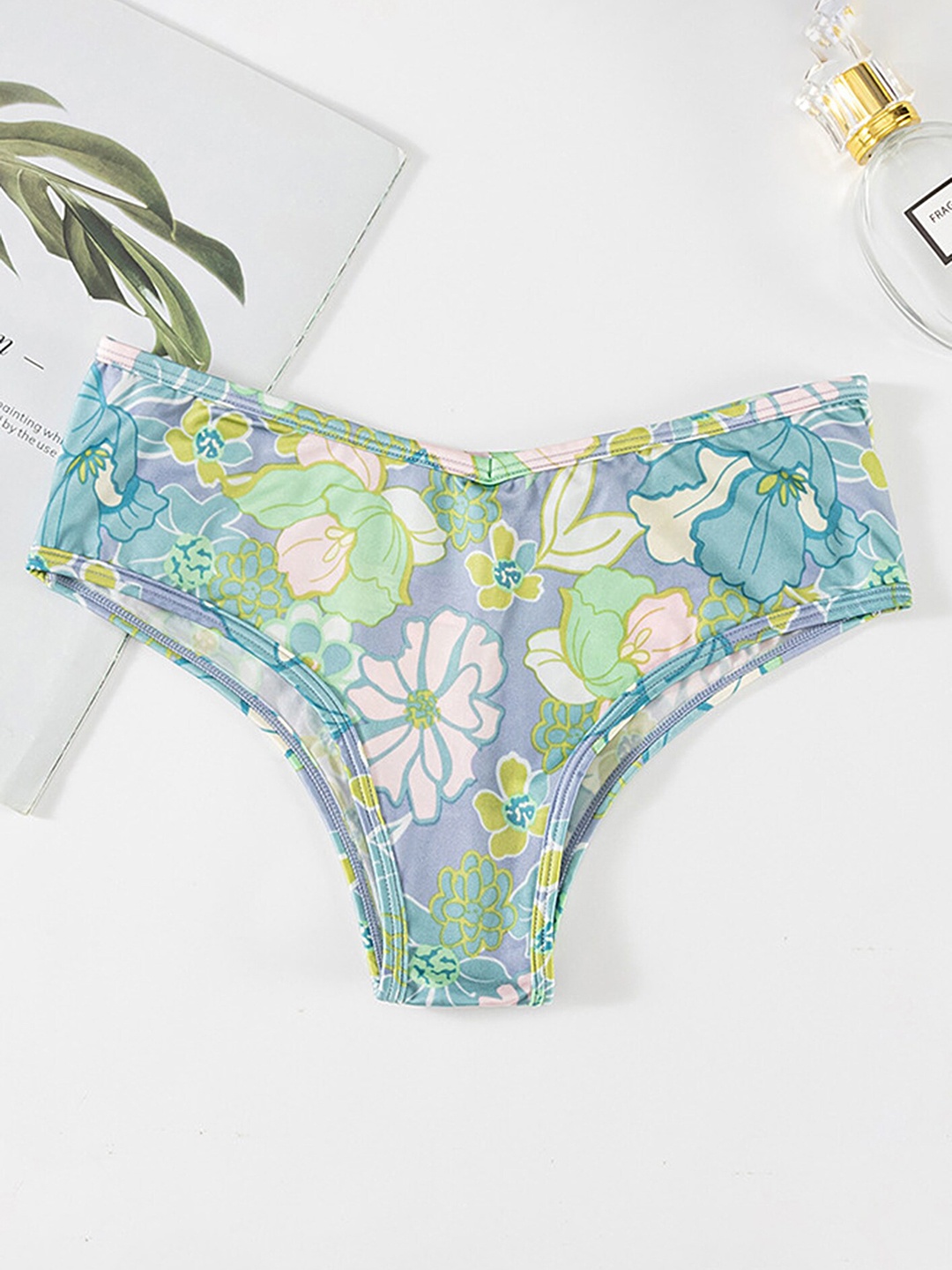 

LULU & SKY Floral Printed Low-Rise Seamless Bikini Brief, Grey