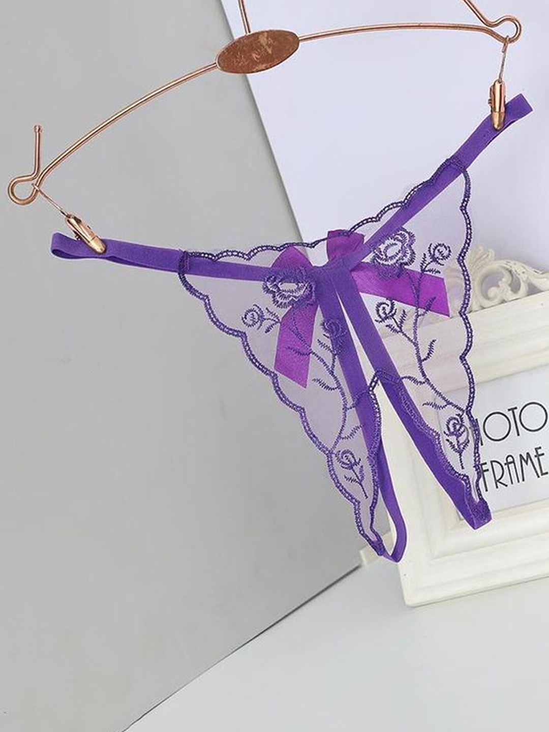

LULU & SKY Ribbon Detail T-Strap Thong Briefs, Purple