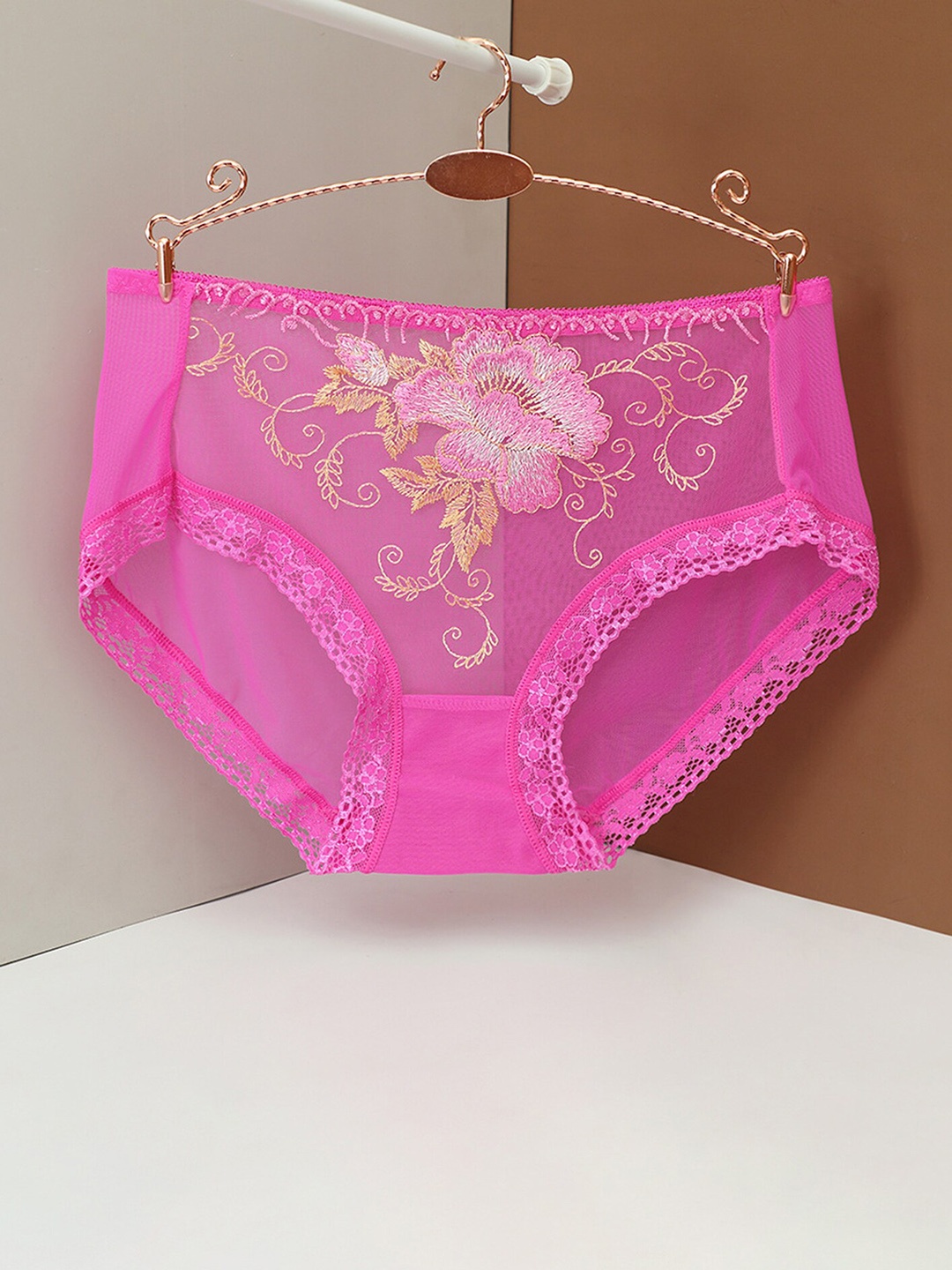 

LULU & SKY Floral laced Low-Rise Hipster Briefs, Fuchsia