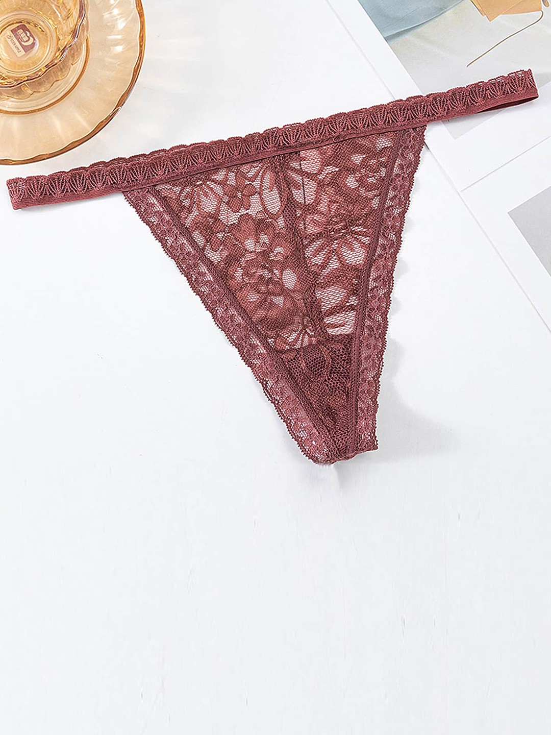 

LULU & SKY Lace T-Strap Thong Briefs, Brown