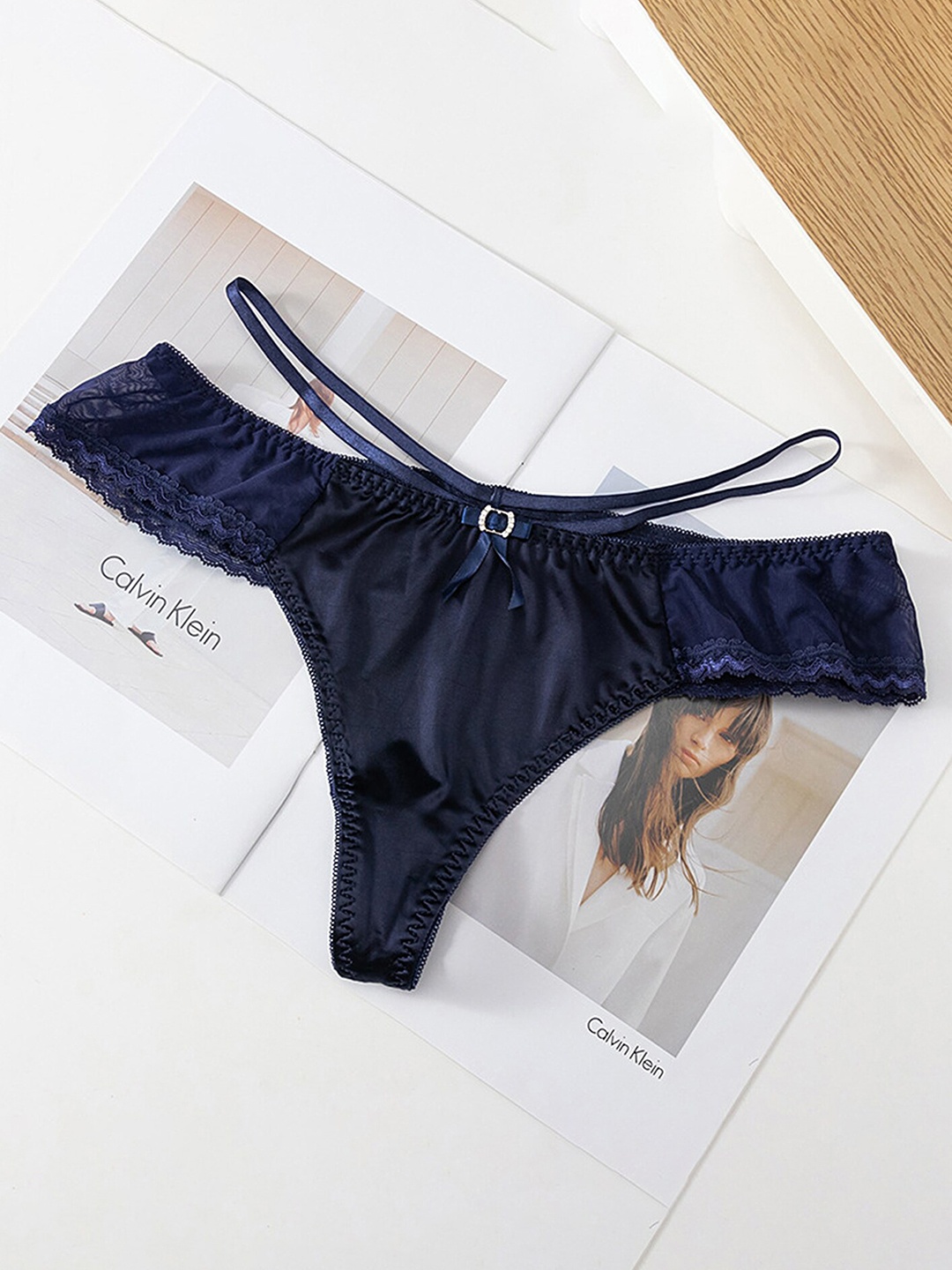 

LULU & SKY Strappy Thongs Briefs, Navy blue