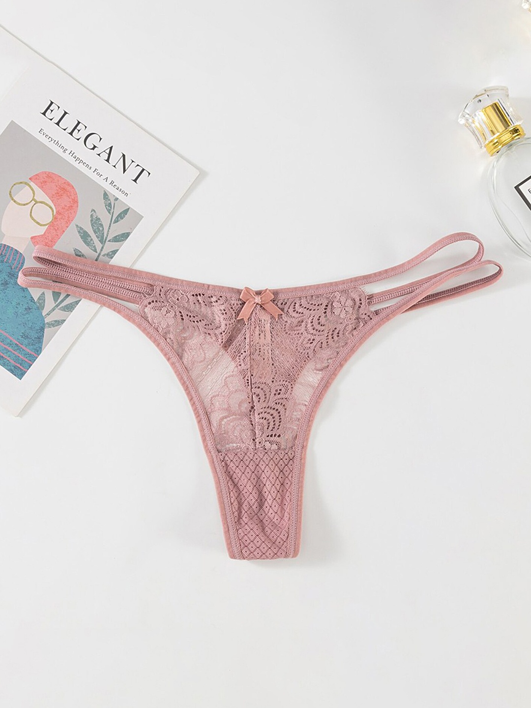 

LULU & SKY Self Design Mid-Rise Thongs Brief, Pink