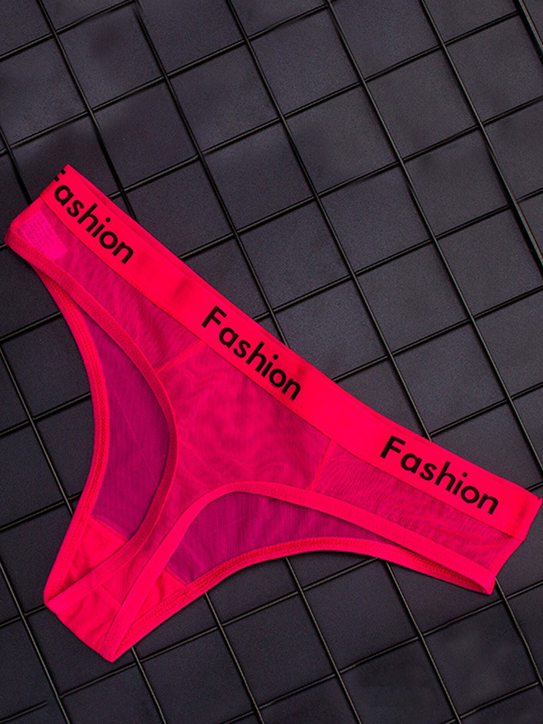 

LULU & SKY Low Waist Mesh Thong Briefs, Red