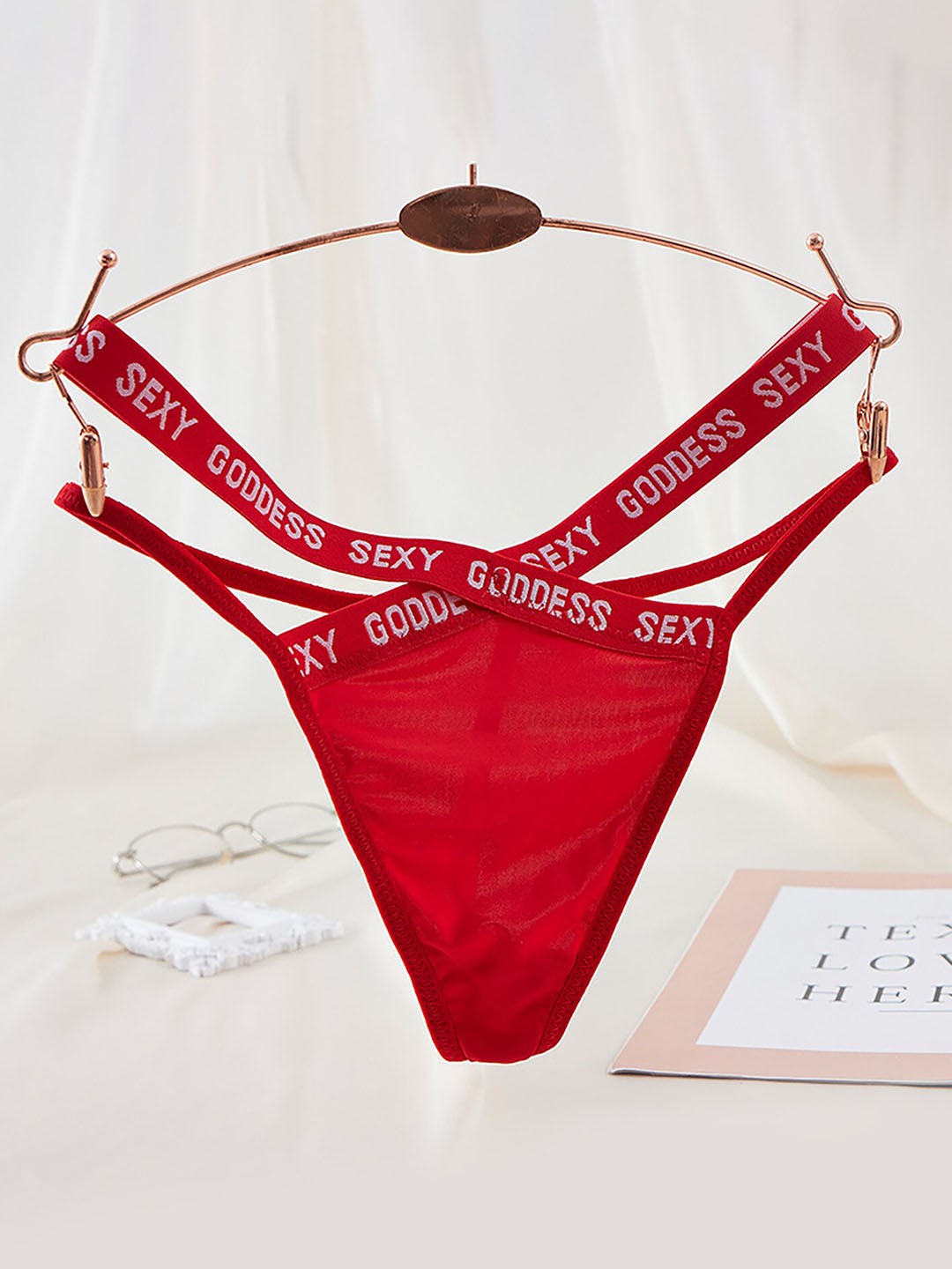 

LULU & SKY Printed Criss Cross Thongs Briefs, Red