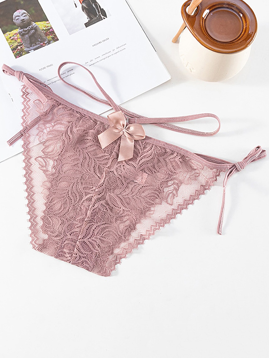 

LULU & SKY Self Design Laced Thong Brief, Pink