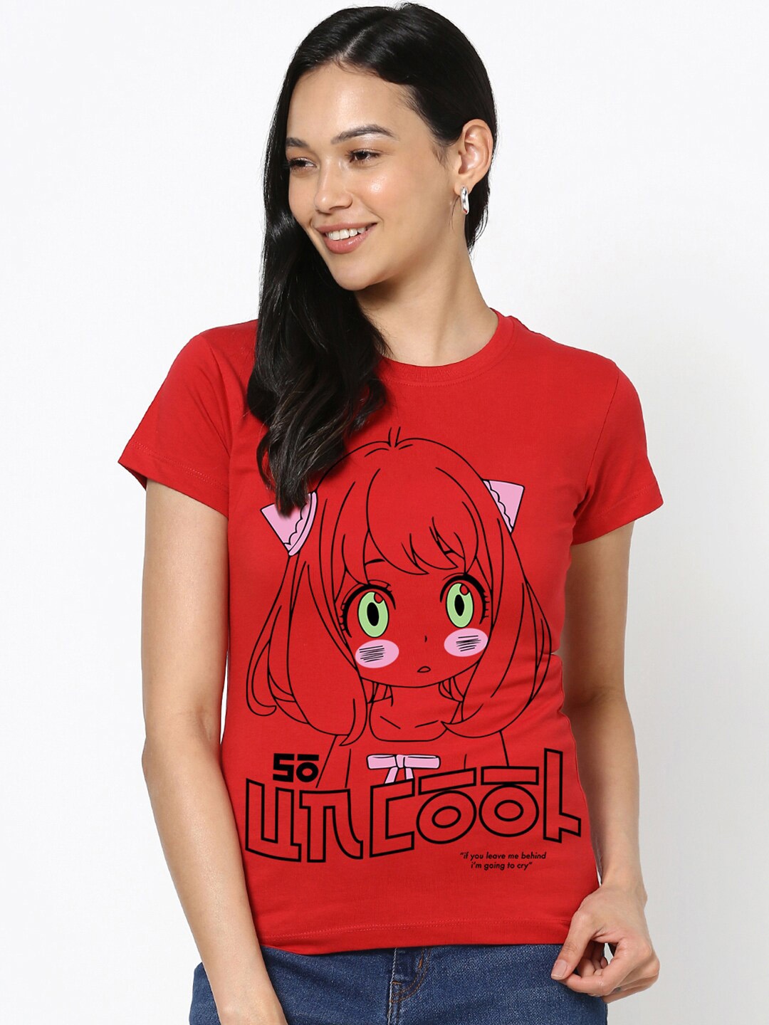 

Bewakoof Anya Forger Graphic Printed Cotton T-shirt, Red