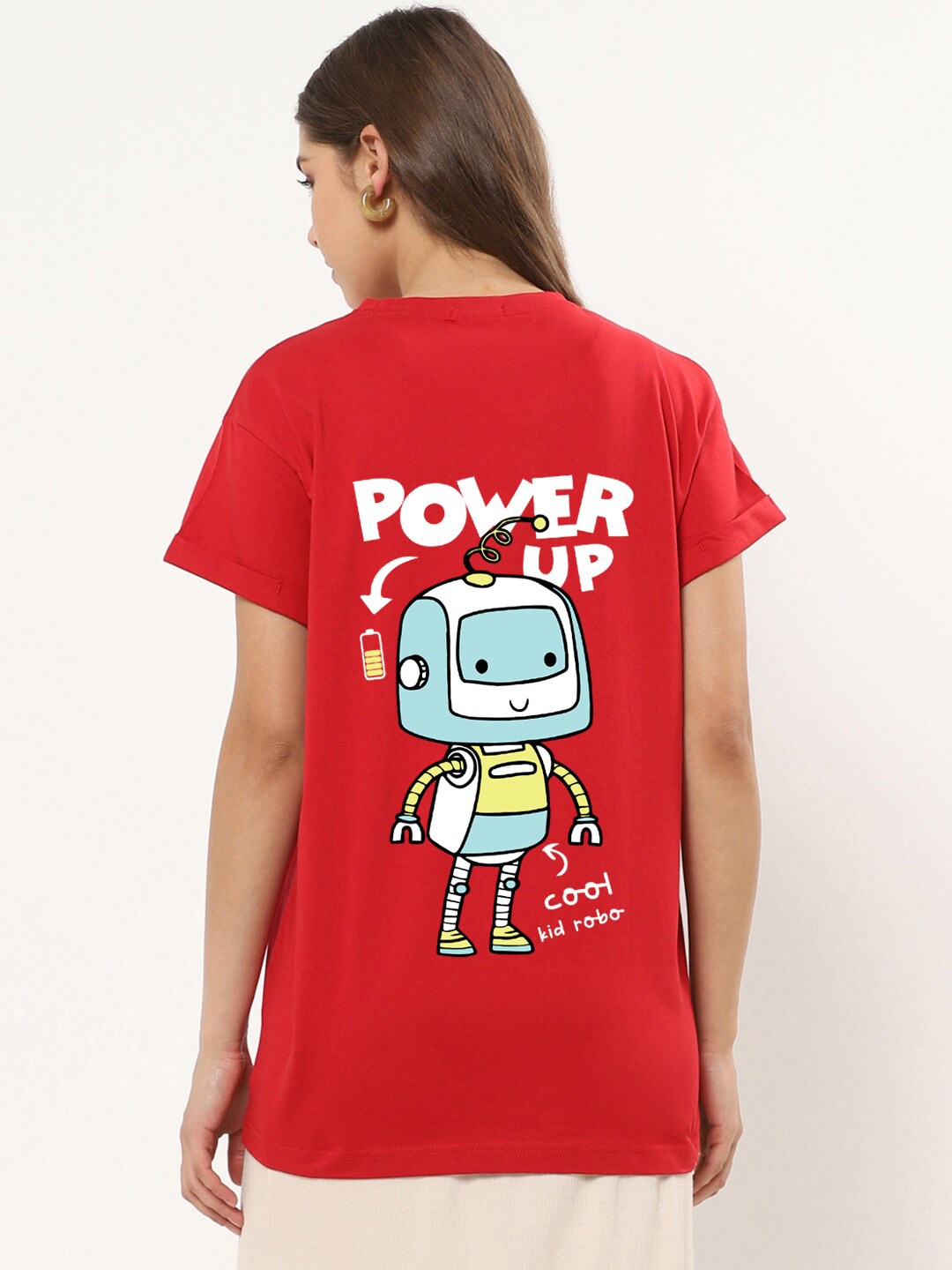 

Bewakoof Graphic Printed Drop-Shoulder Sleeves Relaxed Fit Cotton T-shirt, Red
