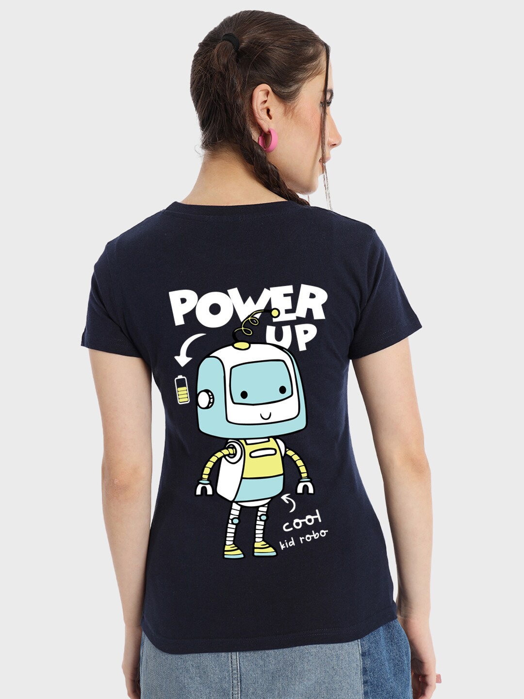 

Bewakoof Power Up Graphic Printed Cotton T-shirt, Navy blue