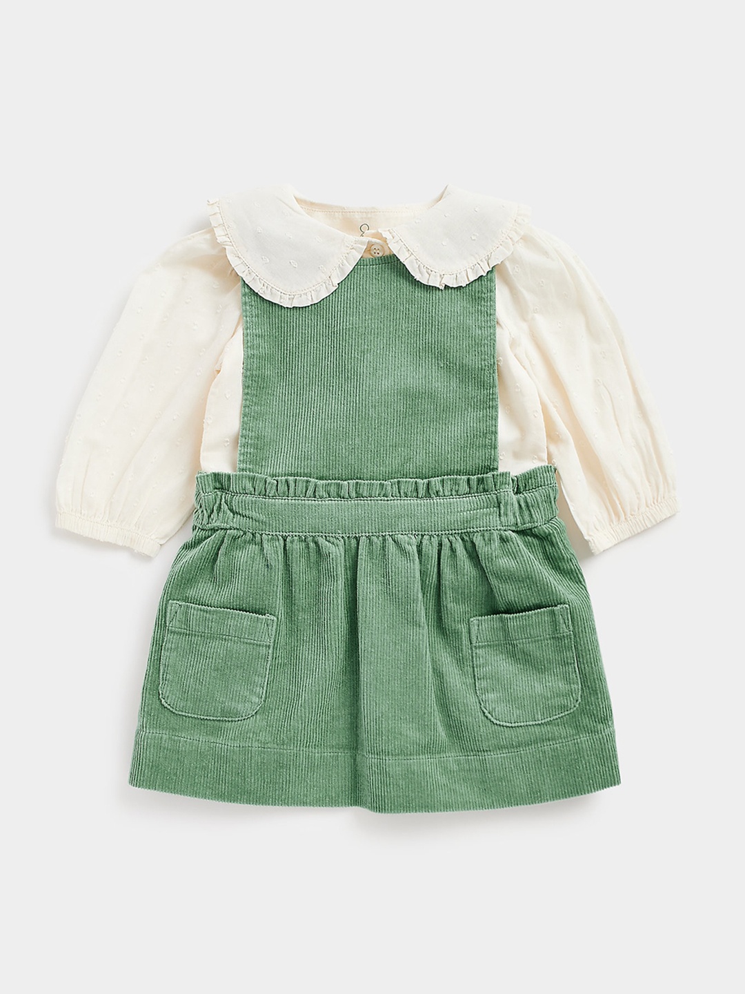 

mothercare Infant Girls Pure Cotton Dungaree With T-Shirt, Green