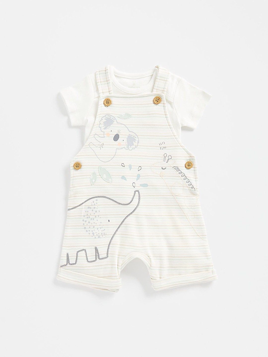 mothercare Infants Striped Pure Cotton Dungarees With Body Suit, White
