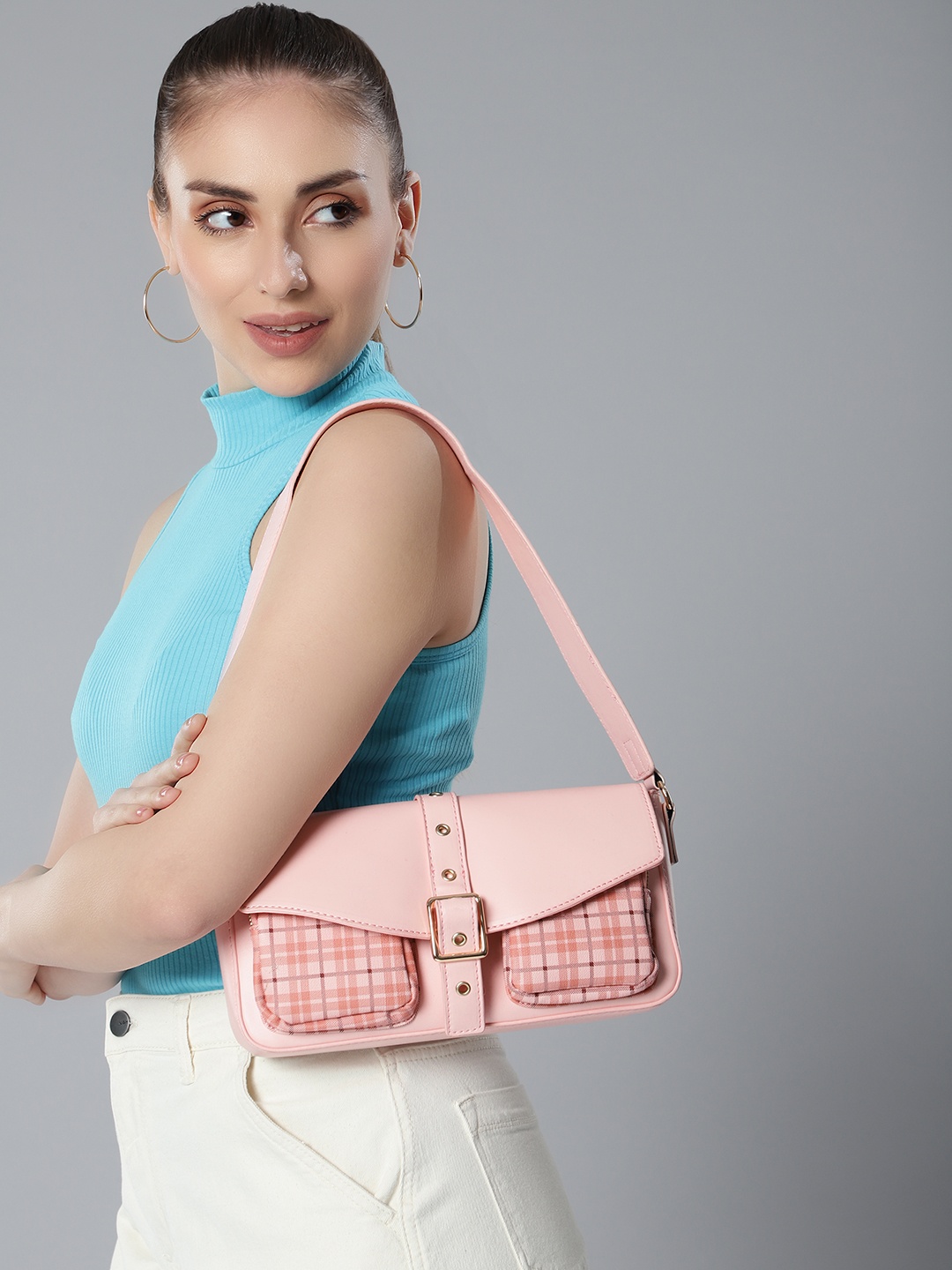 

Mast & Harbour Checked Structured Shoulder Bag, Pink