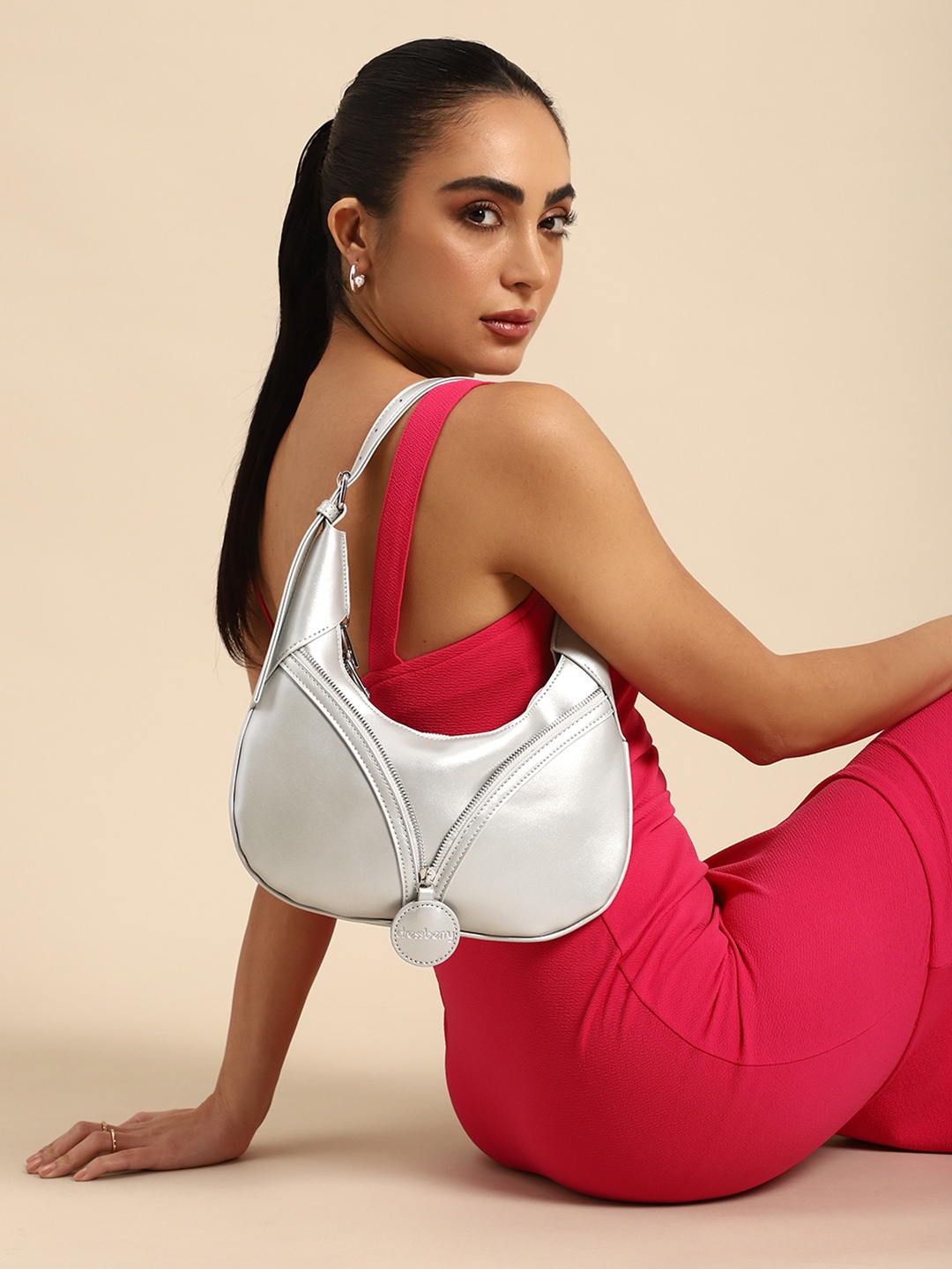 

DressBerry Mini Hobo Bag with Zip Detail, Silver