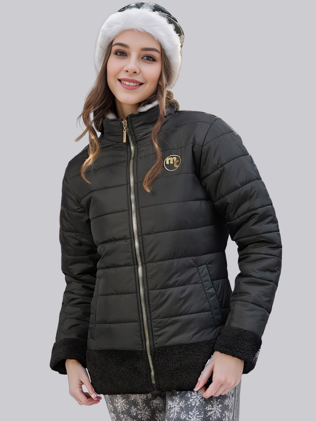 

Marie Claire Black Mock Collar Long Sleeve Zip Detail Lightweight Padded Jacket