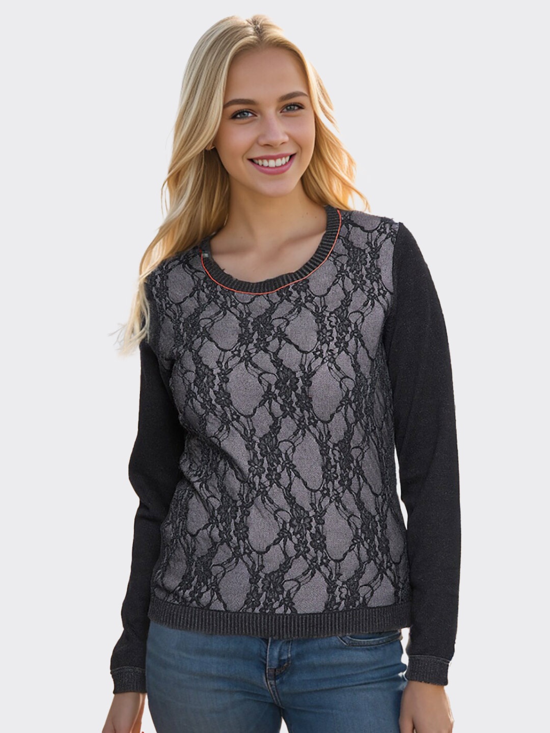 

RARE Self Design Cotton Pullover, Black