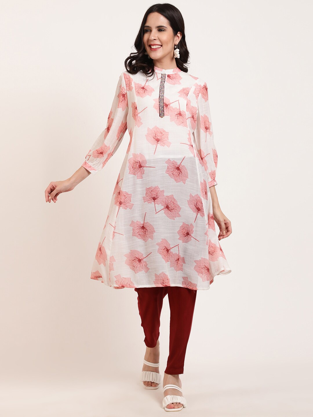 

FFU Floral Printed A-Line Kurta with Trouser, Maroon