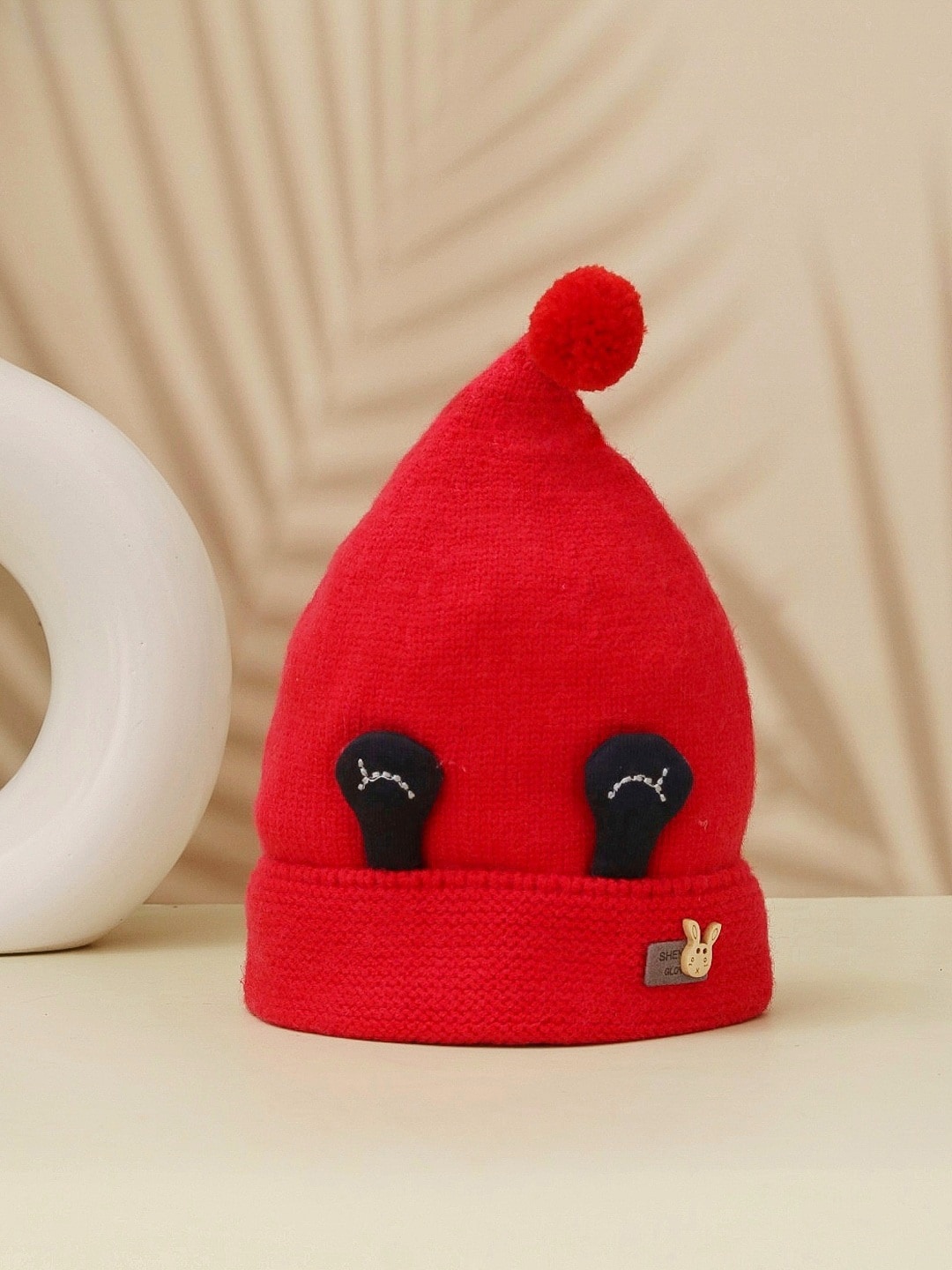 

Yellow Bee Boys Graphic Printed Woollen Beanie, Red