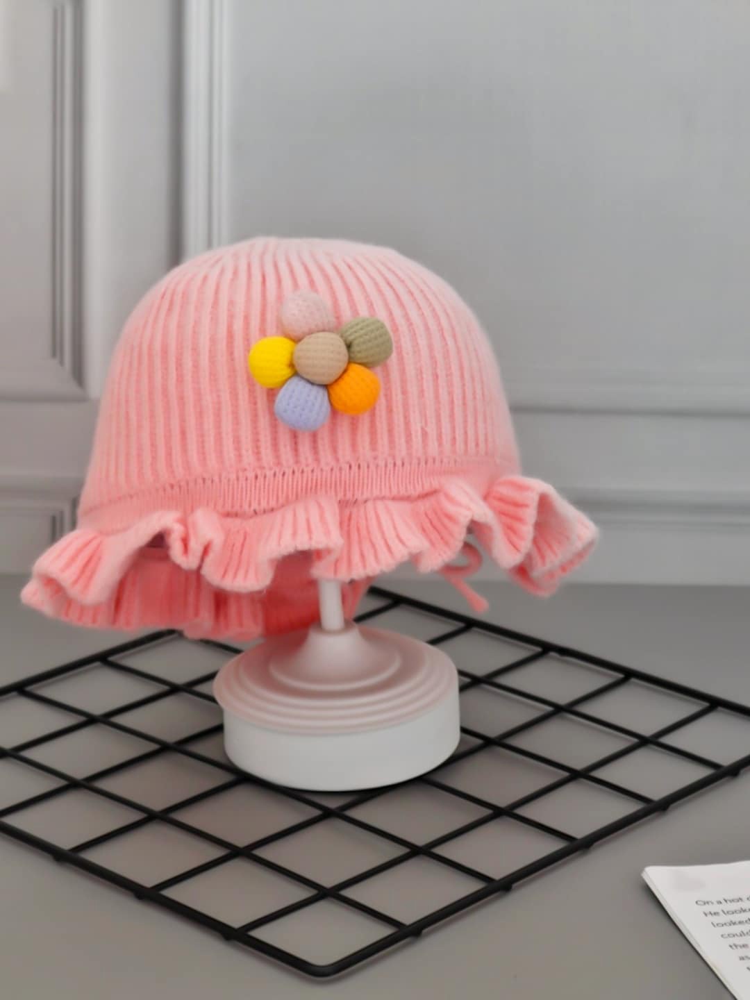 

Yellow Bee Girls Knitted Cloche Cap With Flowers, Pink