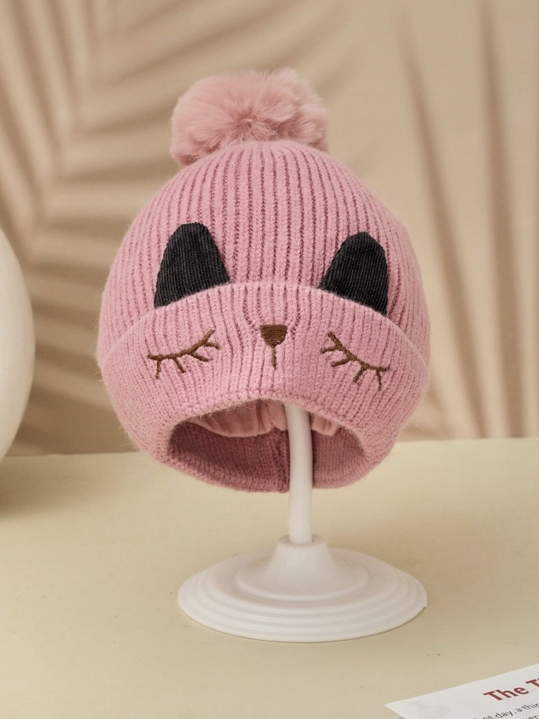 

Yellow Bee Girls Graphic Printed Woollen Beanie, Pink