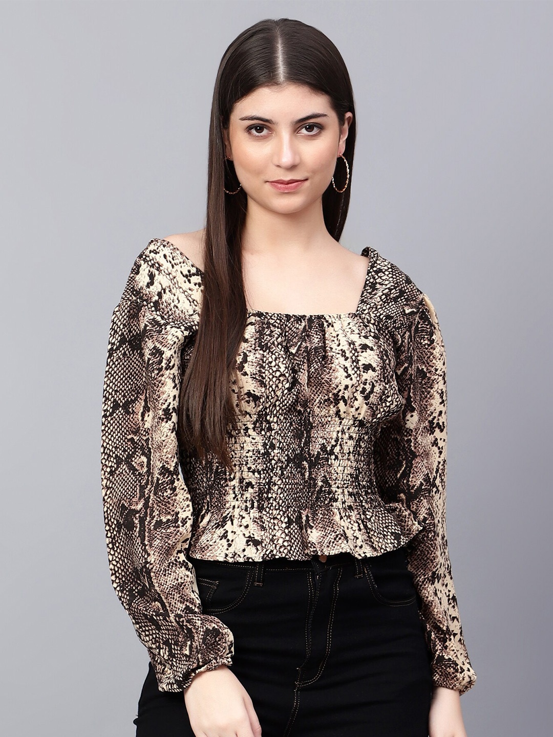 

Tulip Eden Animal Printed Cinched Waist Crop Top, Brown