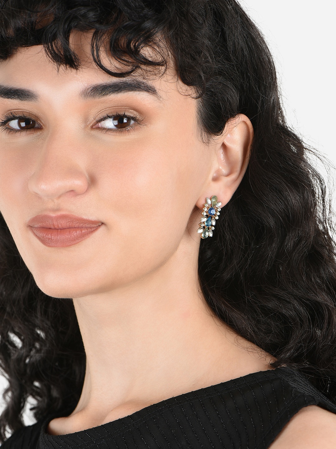 

ToniQ Gold-Plated Stone-Studded Drop Earrings