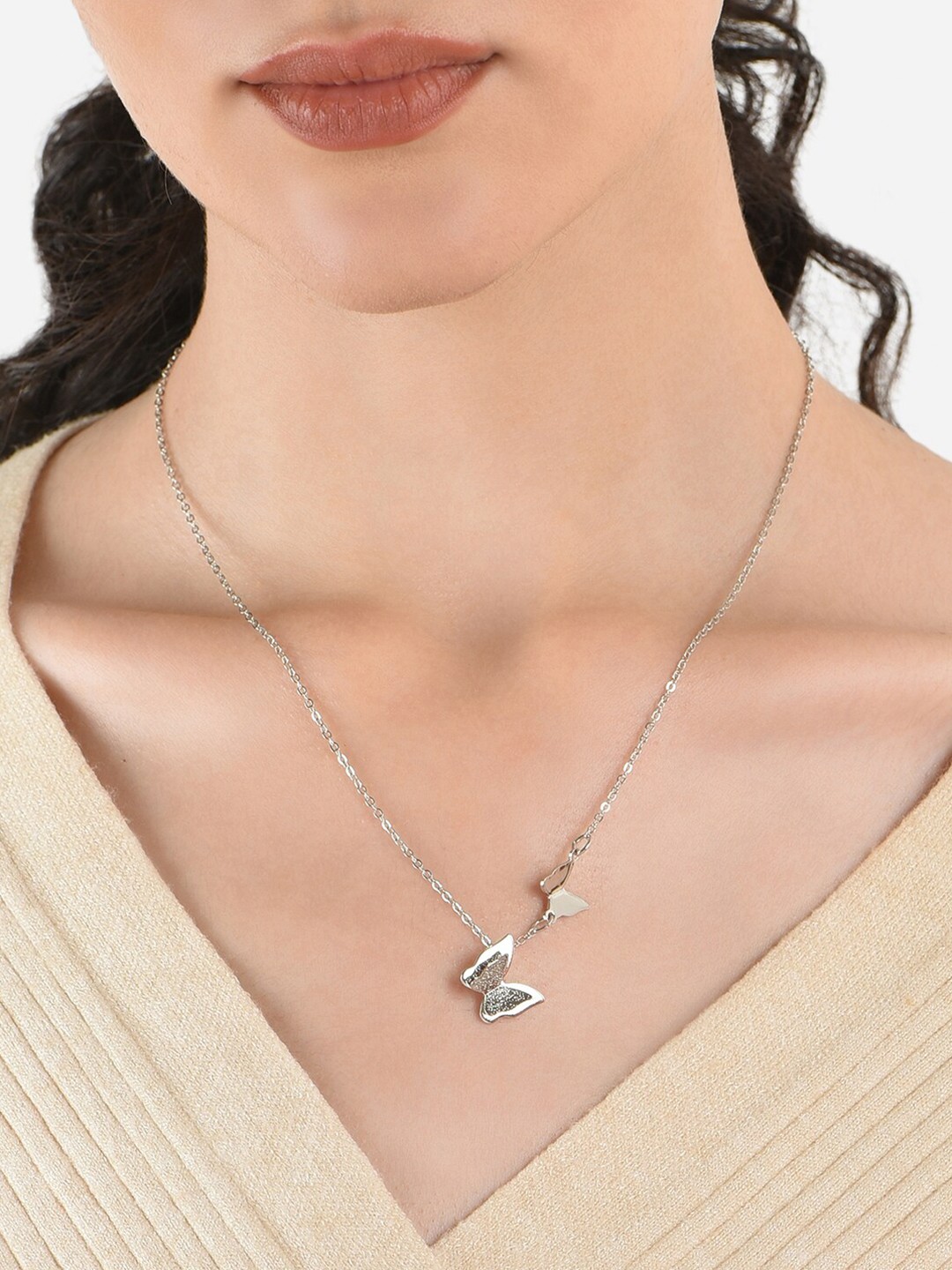 

ToniQ Silver-Plated Butterfly Charm Necklace