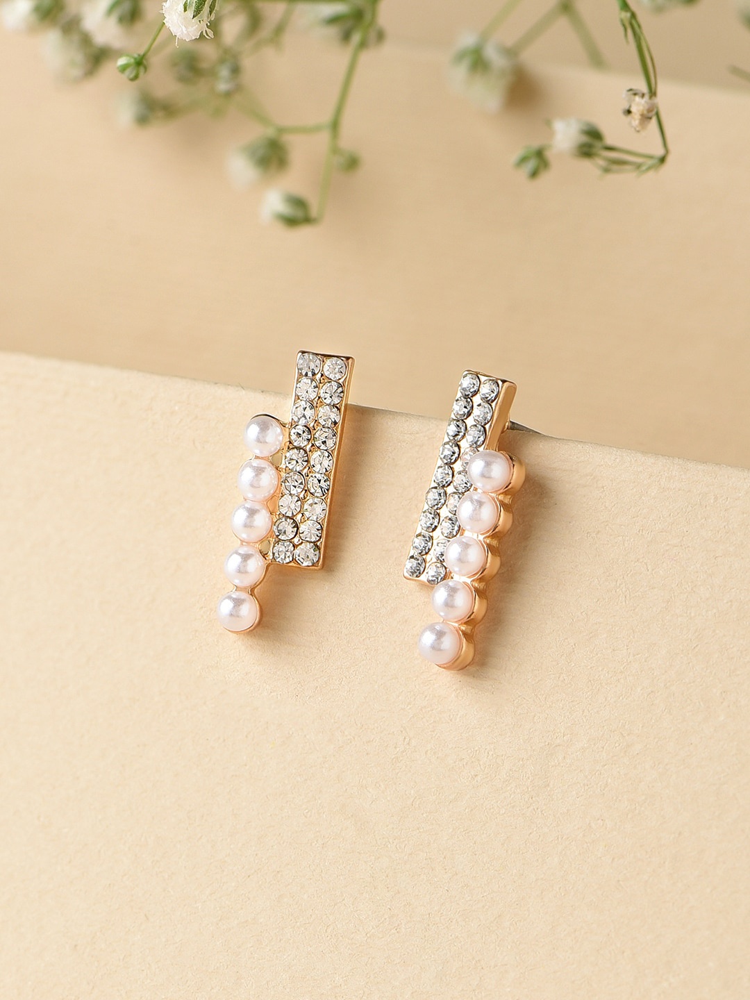 

ToniQ Gold-Plated Cubic Zirconia-Studded Geometric Studs Earrings