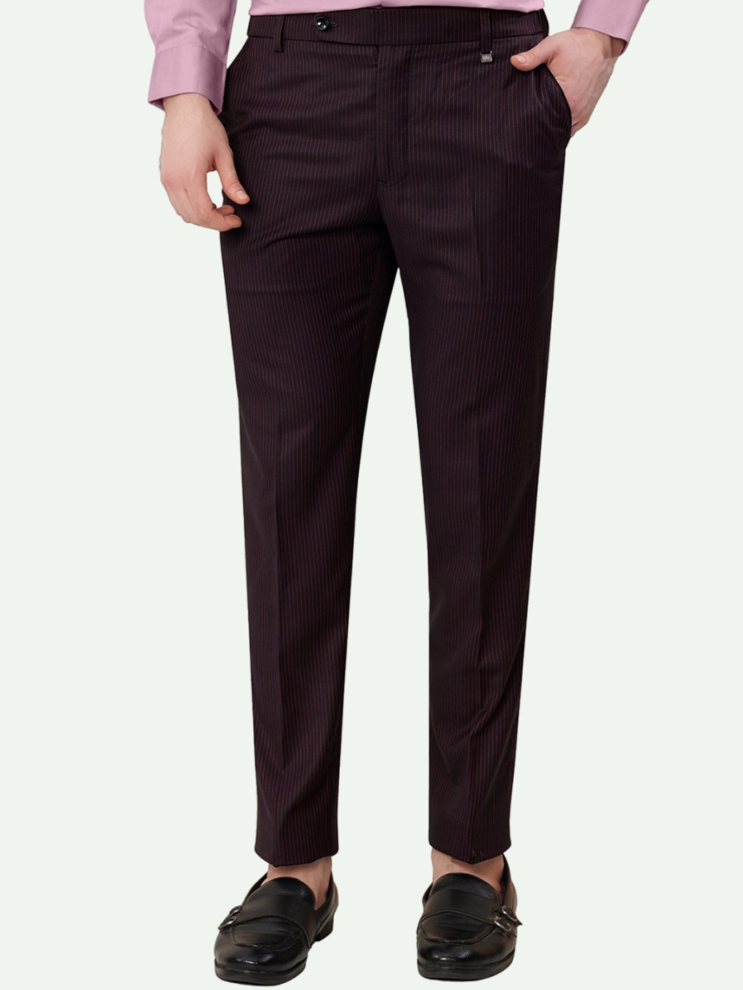 

FRENCH CROWN Men Tailored Striped Formal Trouser, Black