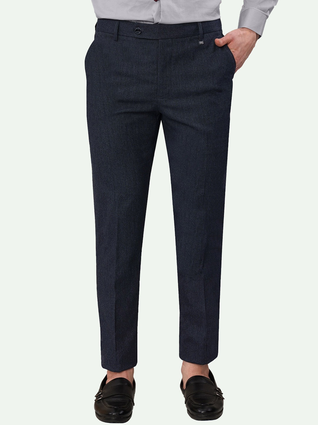 

FRENCH CROWN Men Tailored Mid-Rise Formal Trousers, Blue