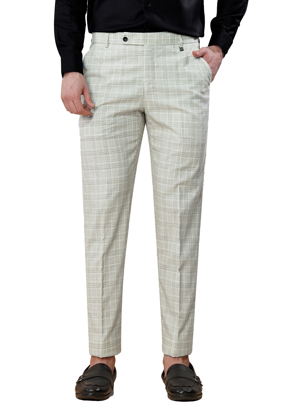 

FRENCH CROWN Men Tailored Mid-Rise Checked Formal Trouser, Grey