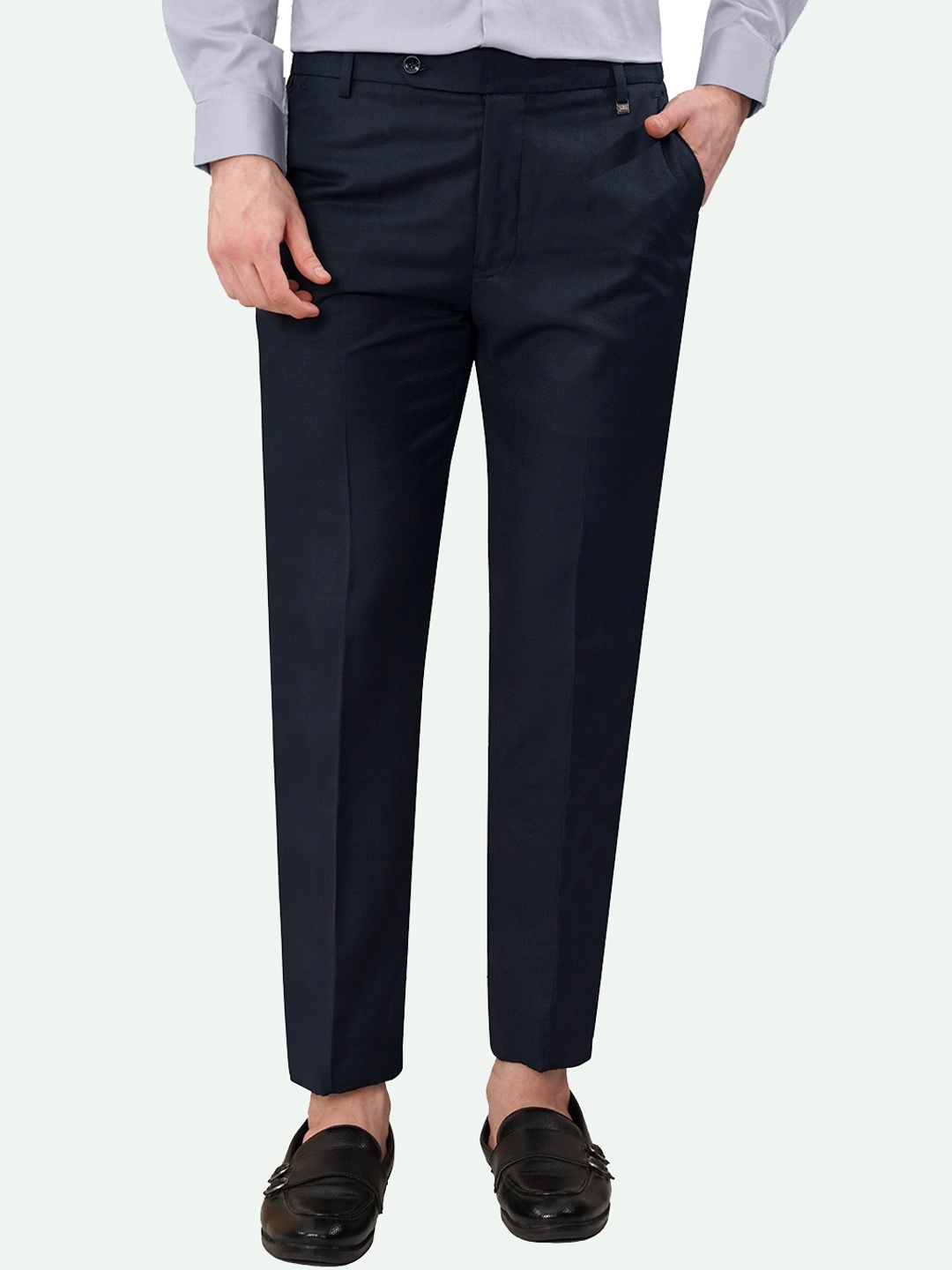 

FRENCH CROWN Men Tailored Checked Mid-Rise Formal Trousers, Blue