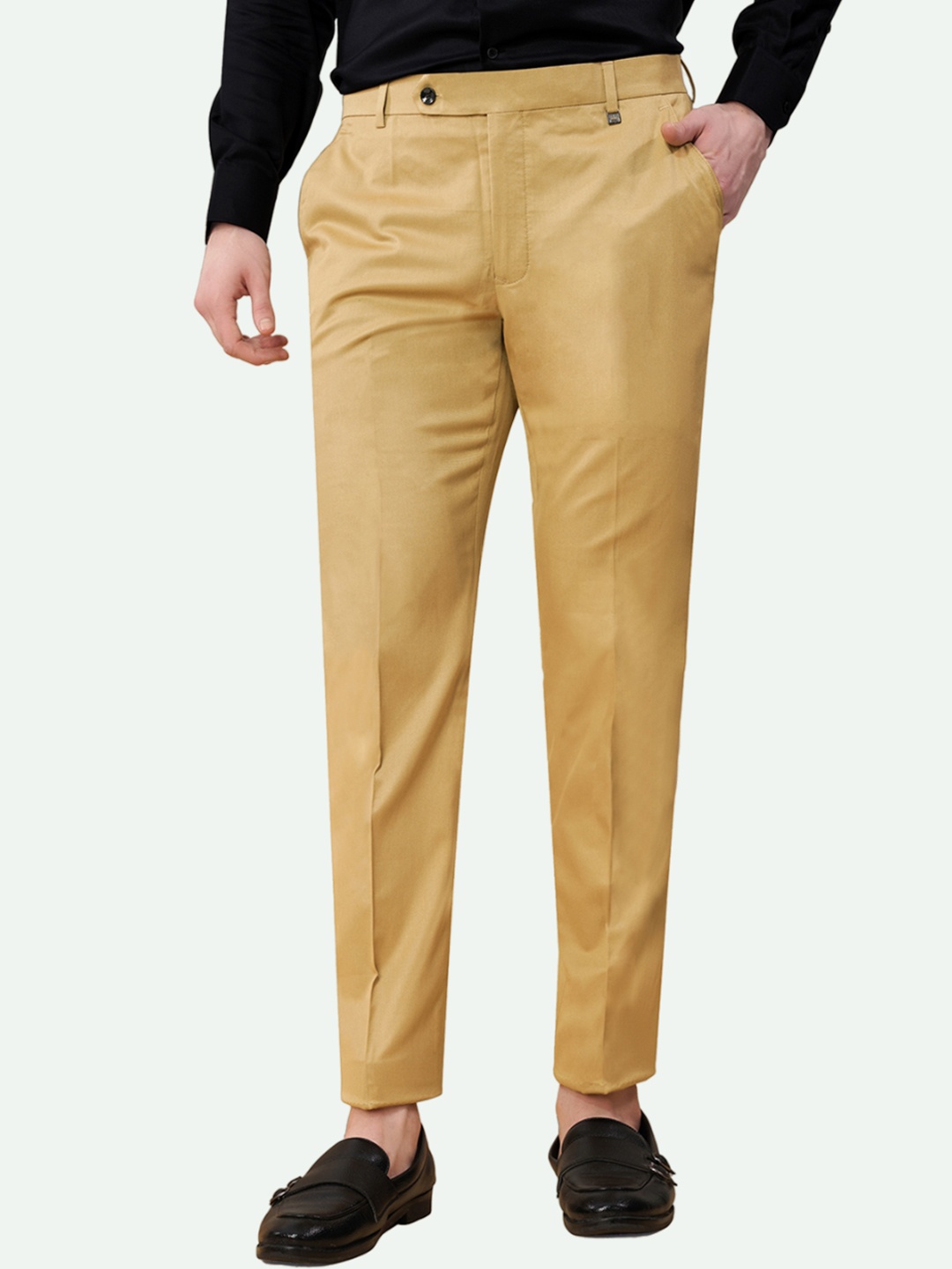 

FRENCH CROWN Men Tailored Mid Rise Wool Formal Trousers, Brown