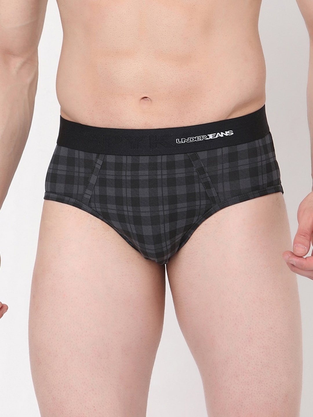 

UnderJeans by Spykar Checked Basic Briefs UJMBRRPBS035BLACKCHECK, Black