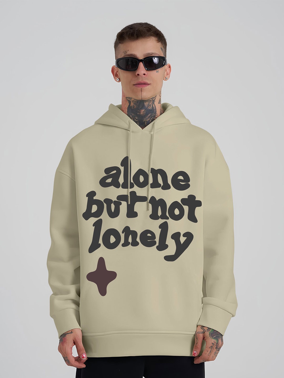 

Maniac Typography Printed Pure Cotton Hooded Sweatshirt, Beige