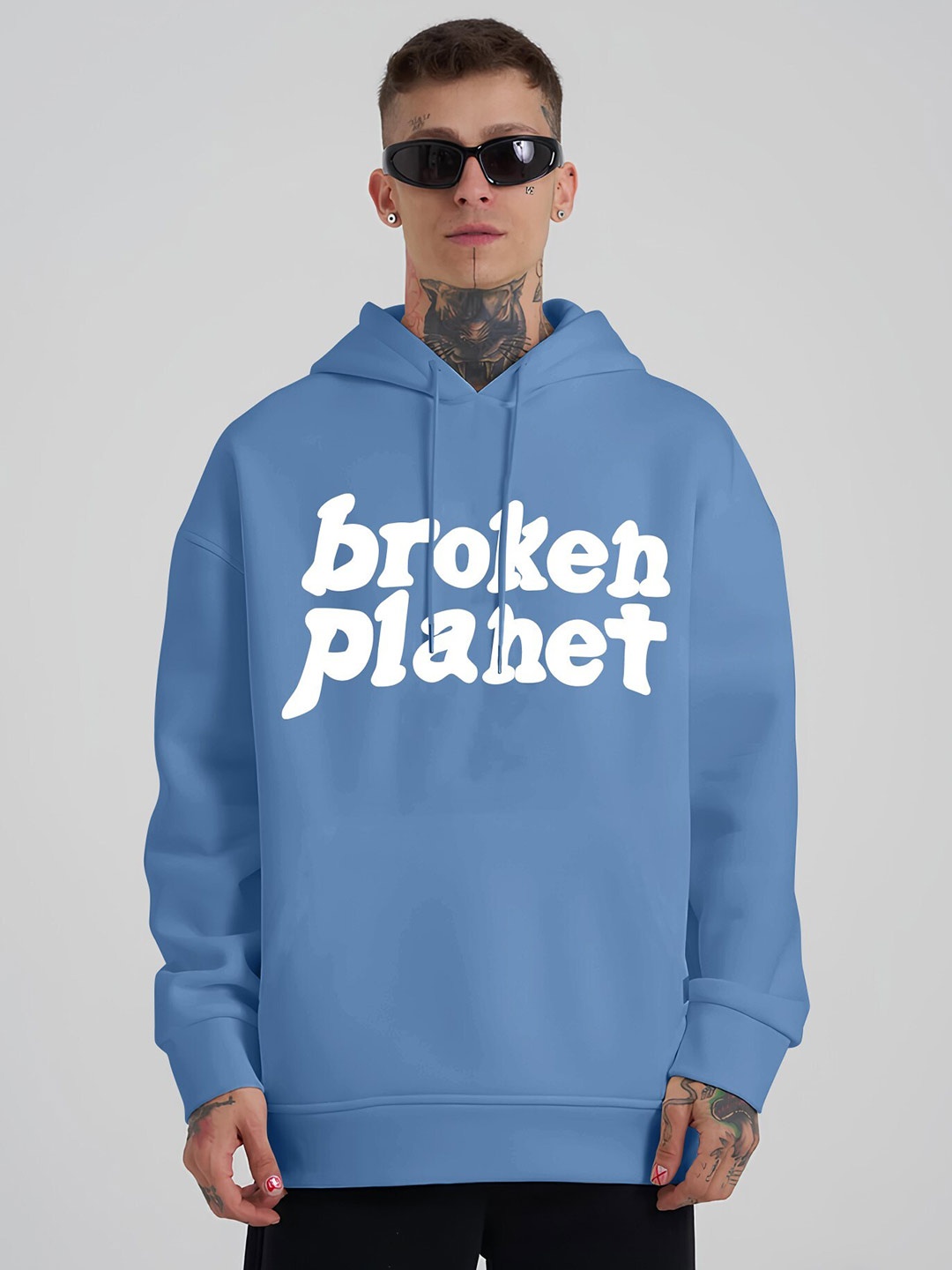 

Maniac Typography Printed Pure Cotton Hooded Sweatshirt, Blue