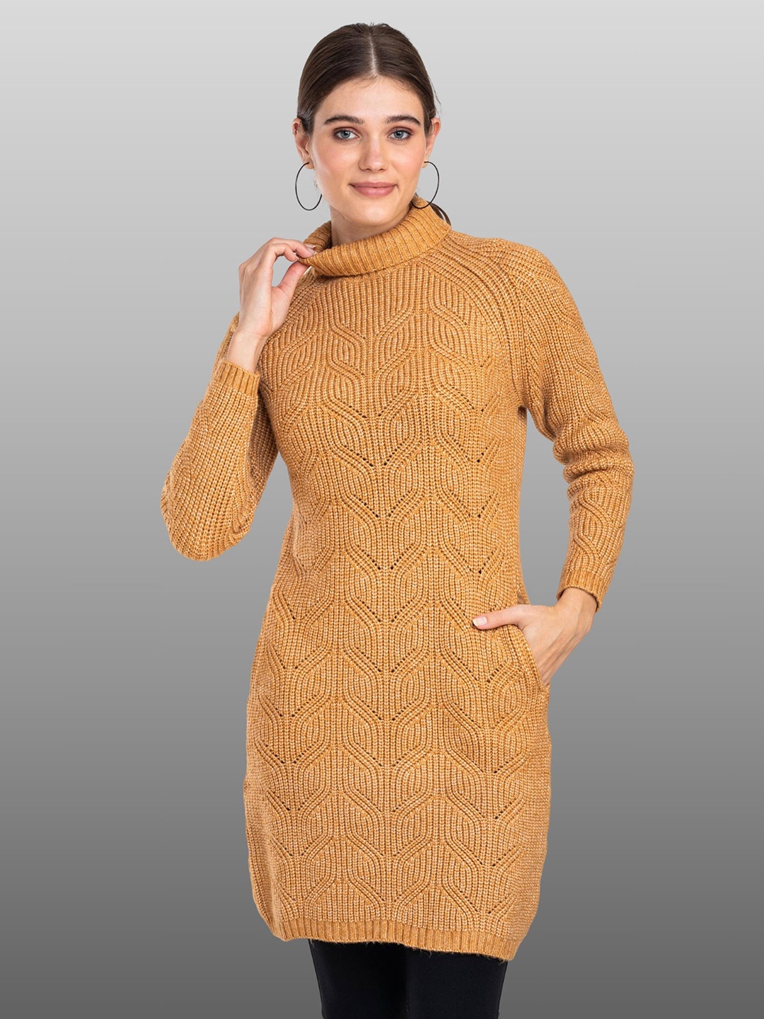 

Moda Elementi Self Design Woollen Pullover Sweater, Mustard