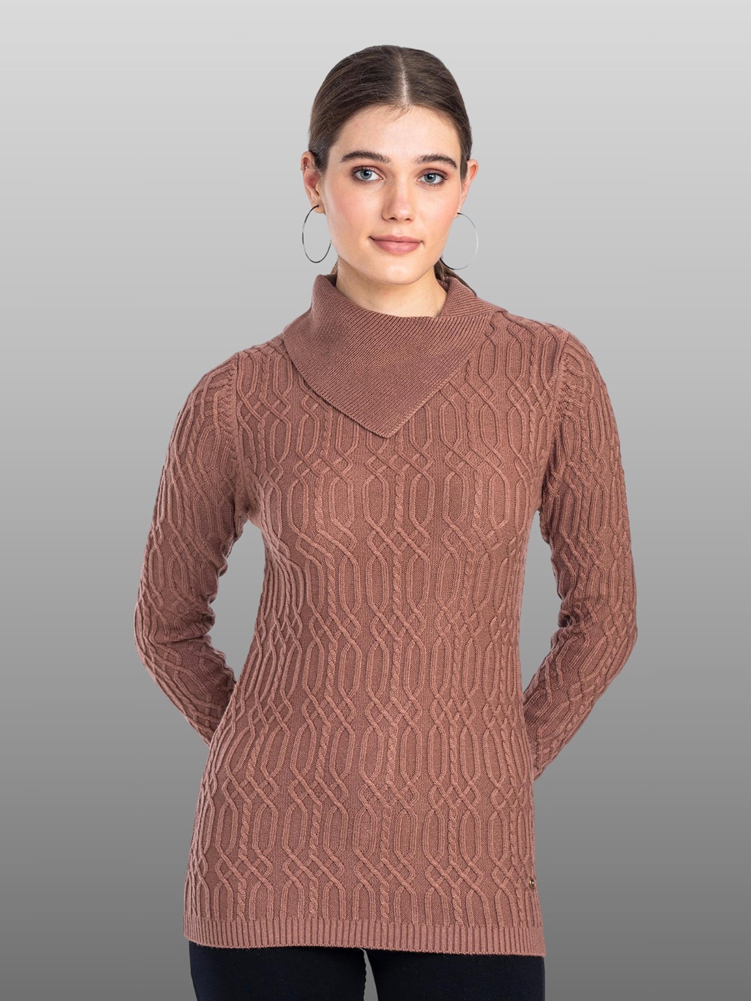 

Moda Elementi Cable Knit Self Design Shawl Collar Pullover, Rust