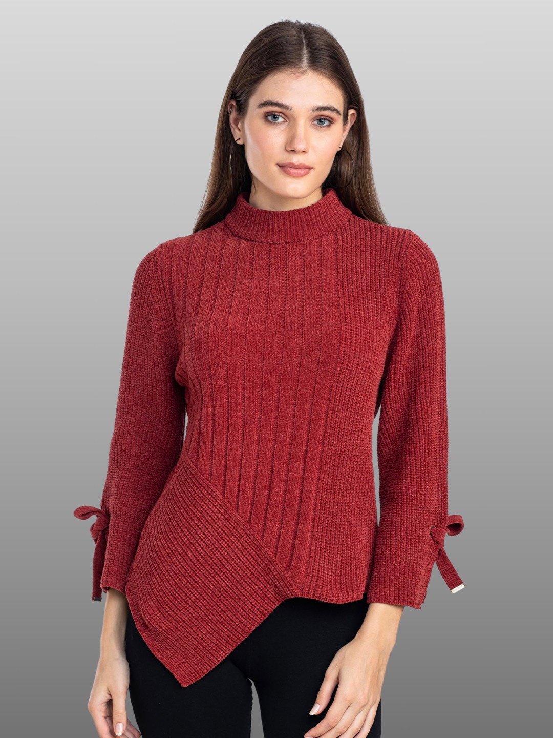 

Moda Elementi Ribbed Turtle Neck Pullover, Maroon