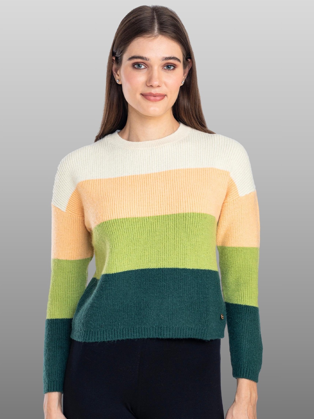 

Moda Elementi Colourblocked Woollen Pullover, Green